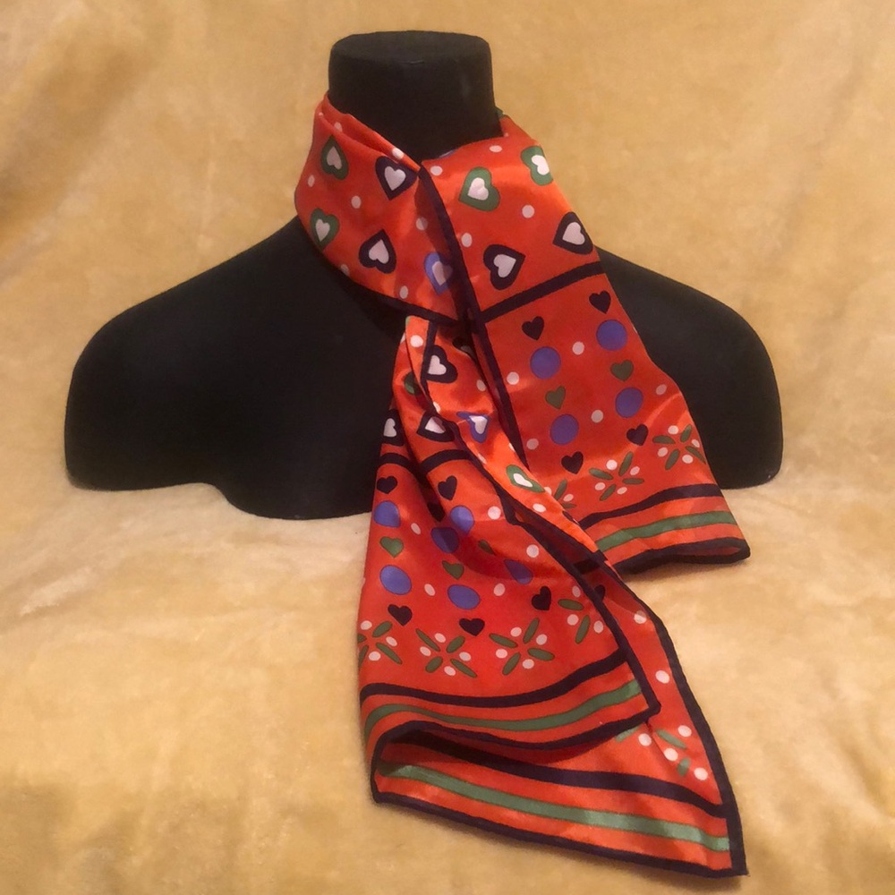 Heart Patterned Made in Japan 43” X 12” Rectangular Slim Scarf